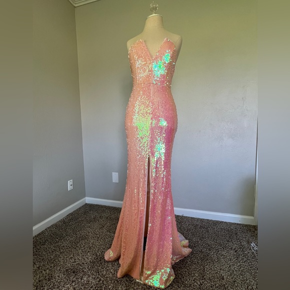 NBD Dreams From Yesterday Sequins Gown Electric Peach REVOLVE XS - Picture 5 of 8